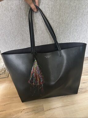 Victoria's Secret Black Tote with Multicolor Tassel Charm